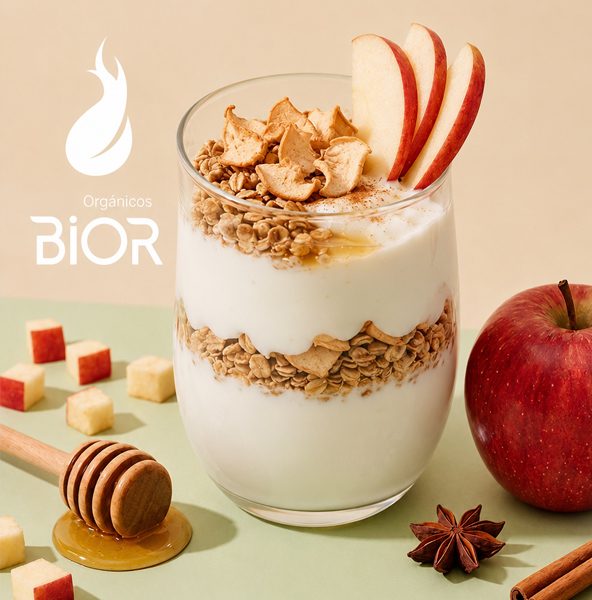 Granola de manzana Bior con yogur, canela y miel