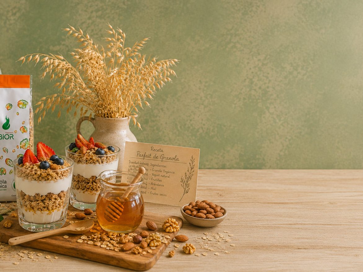 Preparación con granola BIOR, yogur y frutas